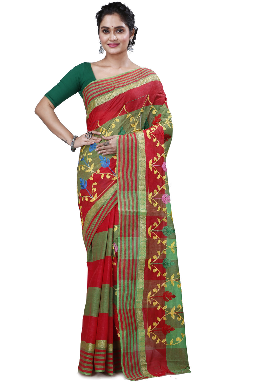 Red Pure Cotton Rosalie Tant Embroidery (972)